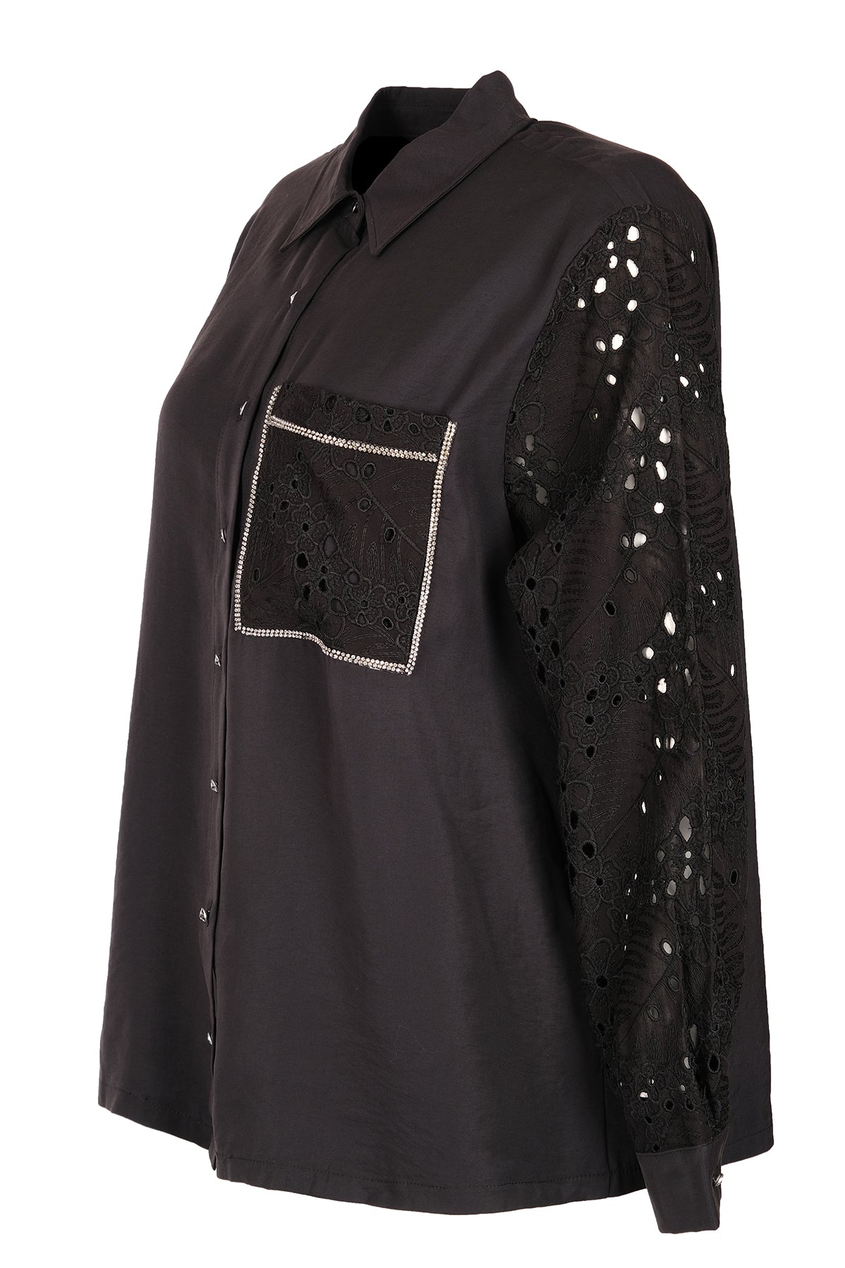 Vedi-bb Oversize Dantel Detaylı Uzun Kol Kadın Gömlek - Minimalist Stil