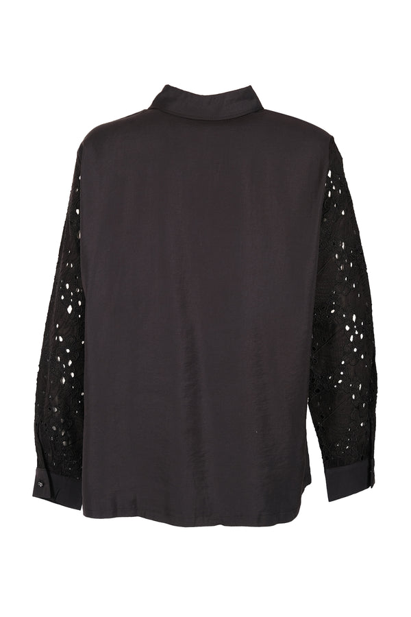 Vedi-bb Oversize Dantel Detaylı Uzun Kol Kadın Gömlek - Minimalist Stil