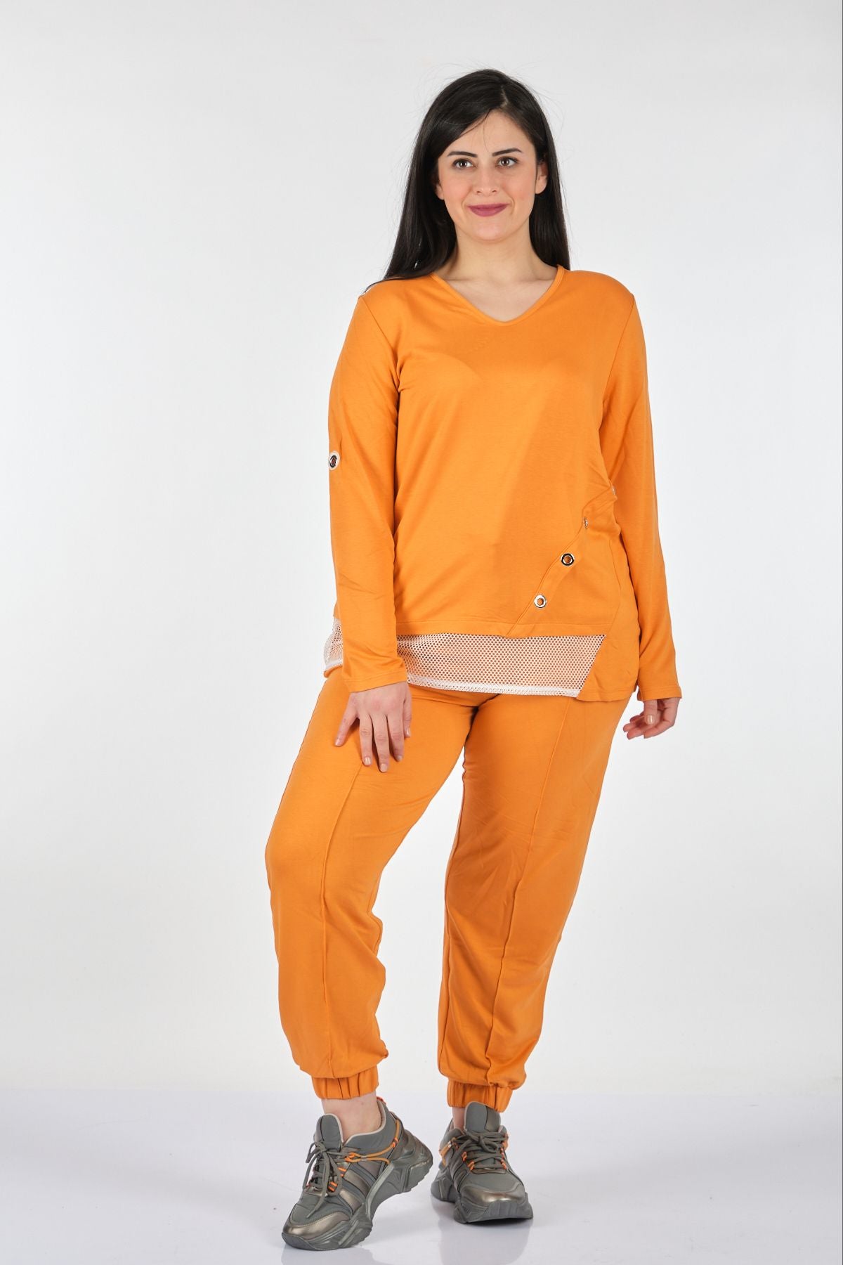 Vedi-bb Kadın Oversize V Yaka Uzun Kol Sweatshirt Takım - Rahat ve Şık Translation missing: tr.content.product_image_main