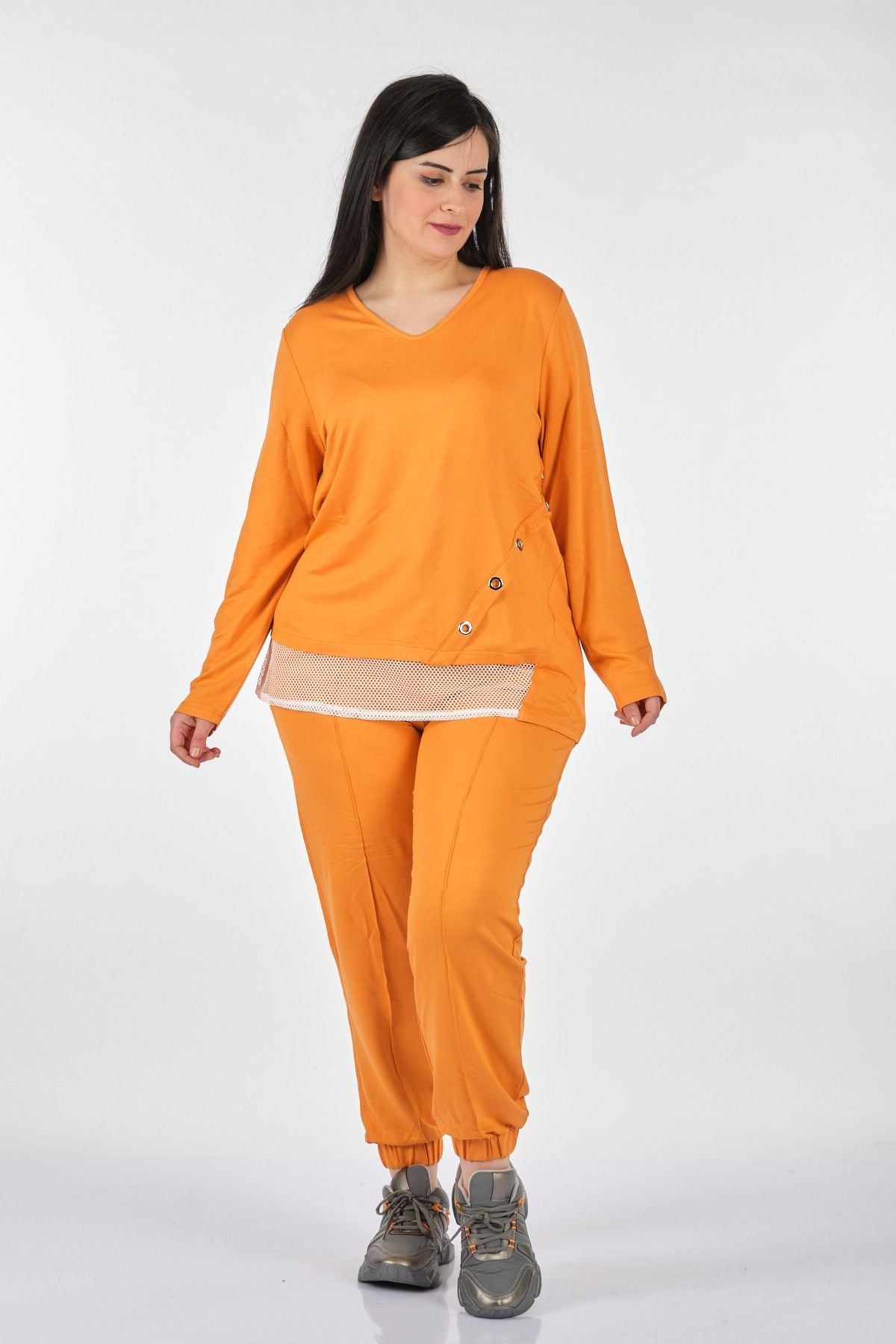 Vedi-bb Kadın Oversize V Yaka Uzun Kol Sweatshirt Takım - Rahat ve Şık Translation missing: tr.content.product_image_secondary