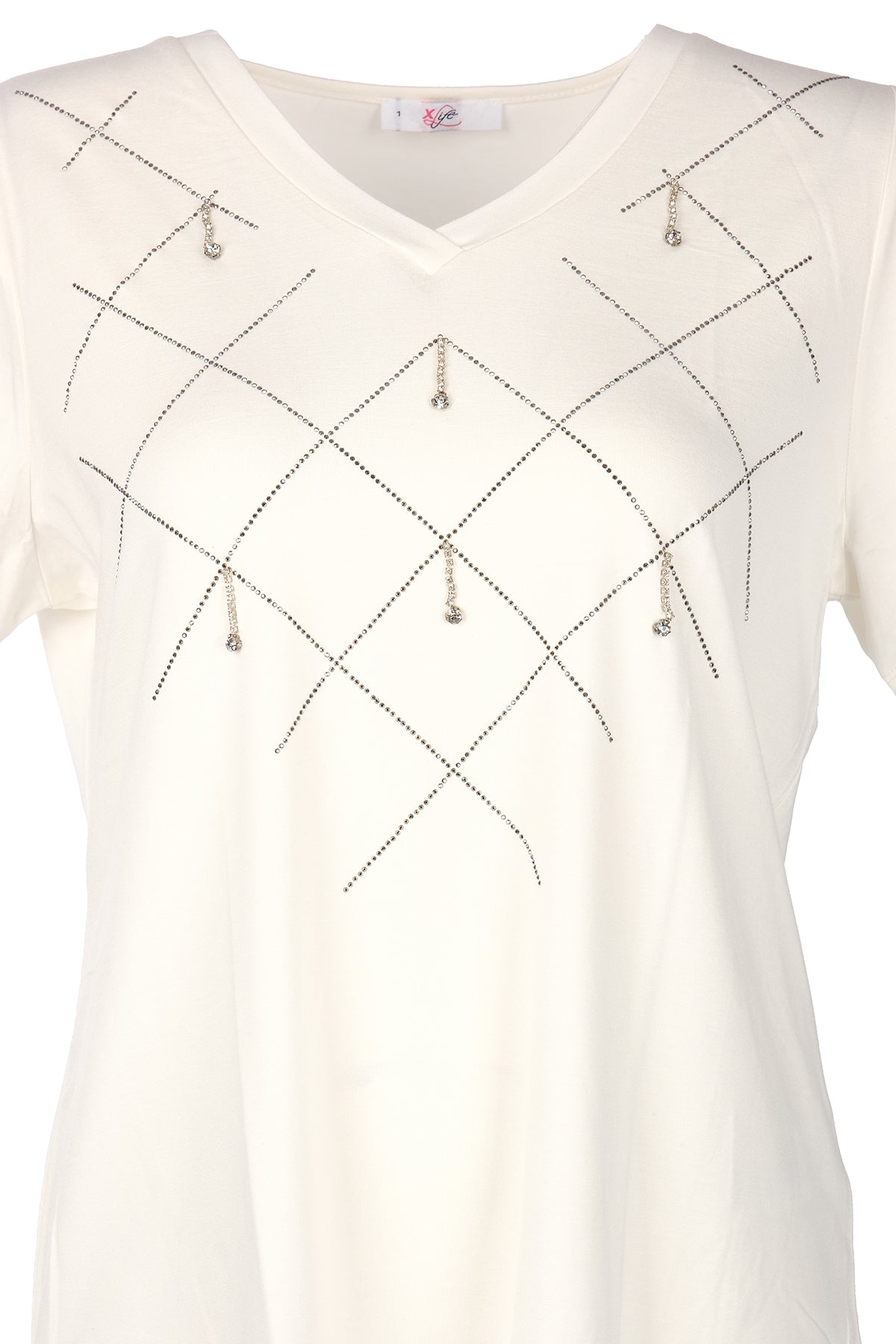 Vedi-bb Minimalist V Yaka Taş Detaylı Kadın T-Shirt - Kısa Kol Translation missing: tr.content.product_image_secondary