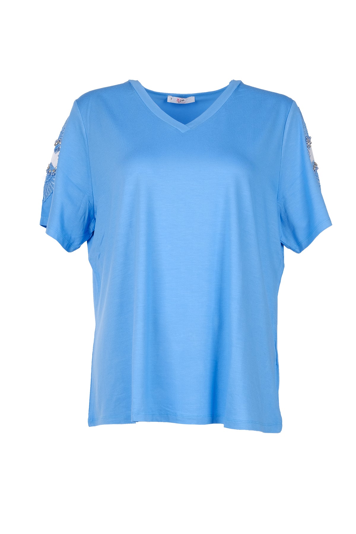 Vedi-bb Oversize V Yaka Kısa Kol Dekoratif Kadın T-Shirt Translation missing: tr.content.product_image_main