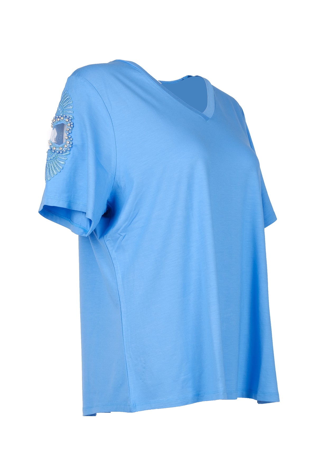 Vedi-bb Oversize V Yaka Kısa Kol Dekoratif Kadın T-Shirt Translation missing: tr.content.product_image_secondary