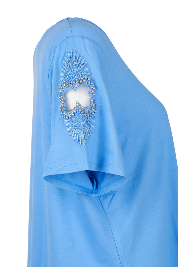 Vedi-bb Oversize V Yaka Kısa Kol Dekoratif Kadın T-Shirt