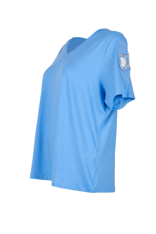 Vedi-bb Oversize V Yaka Kısa Kol Dekoratif Kadın T-Shirt