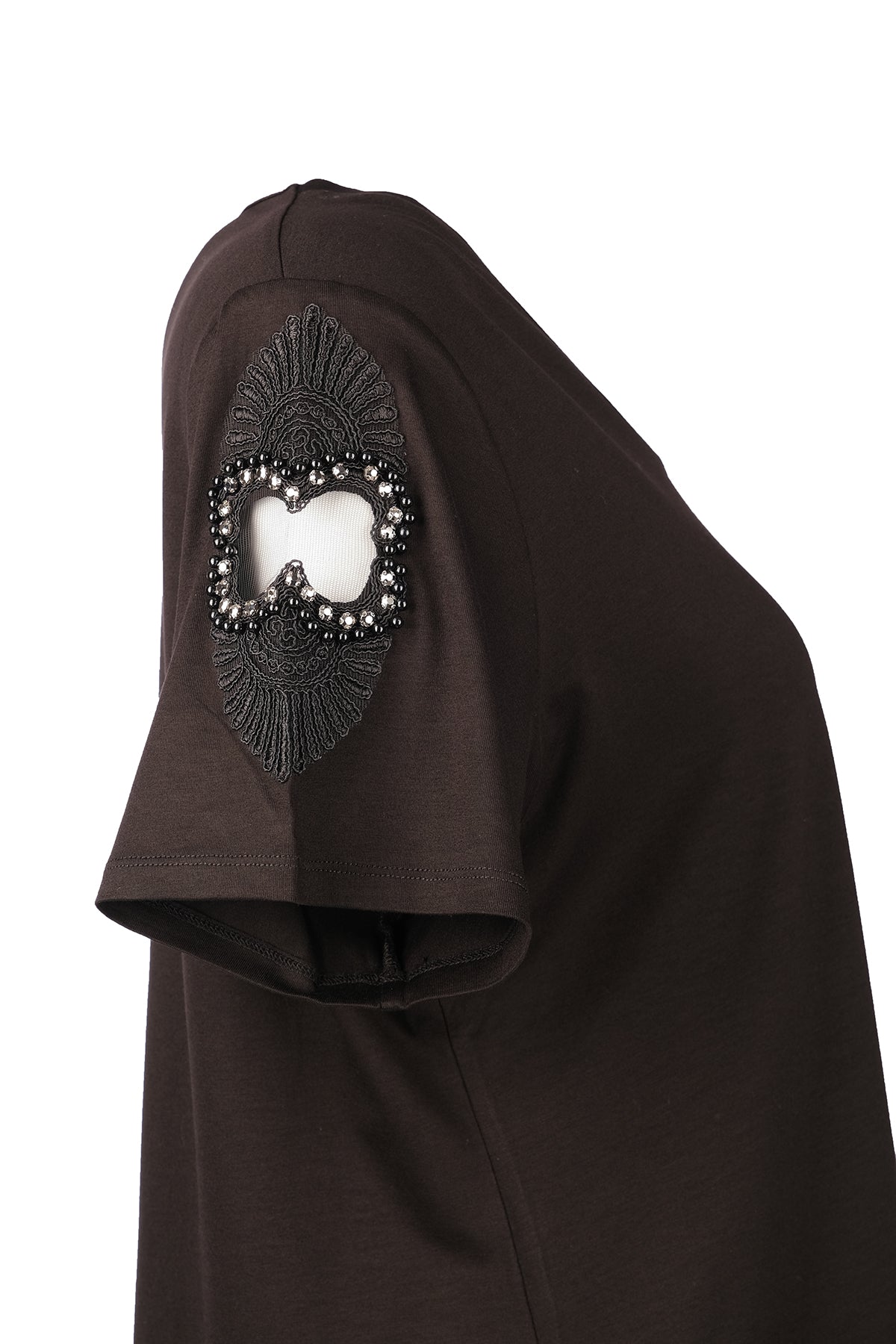 Vedi-bb Oversize V Yaka Kısa Kol Dekoratif Kadın T-Shirt