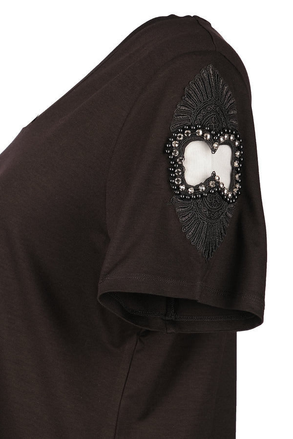 Vedi-bb Oversize V Yaka Kısa Kol Dekoratif Kadın T-Shirt