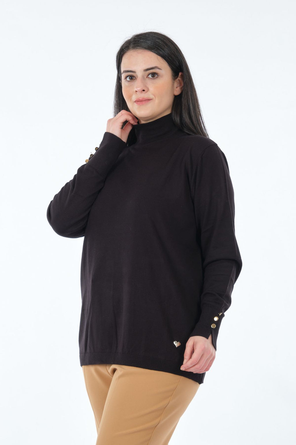 Vedi-bb Minimalist Boğazlı Uzun Kol Kadın Kazak - Günlük & Rahat