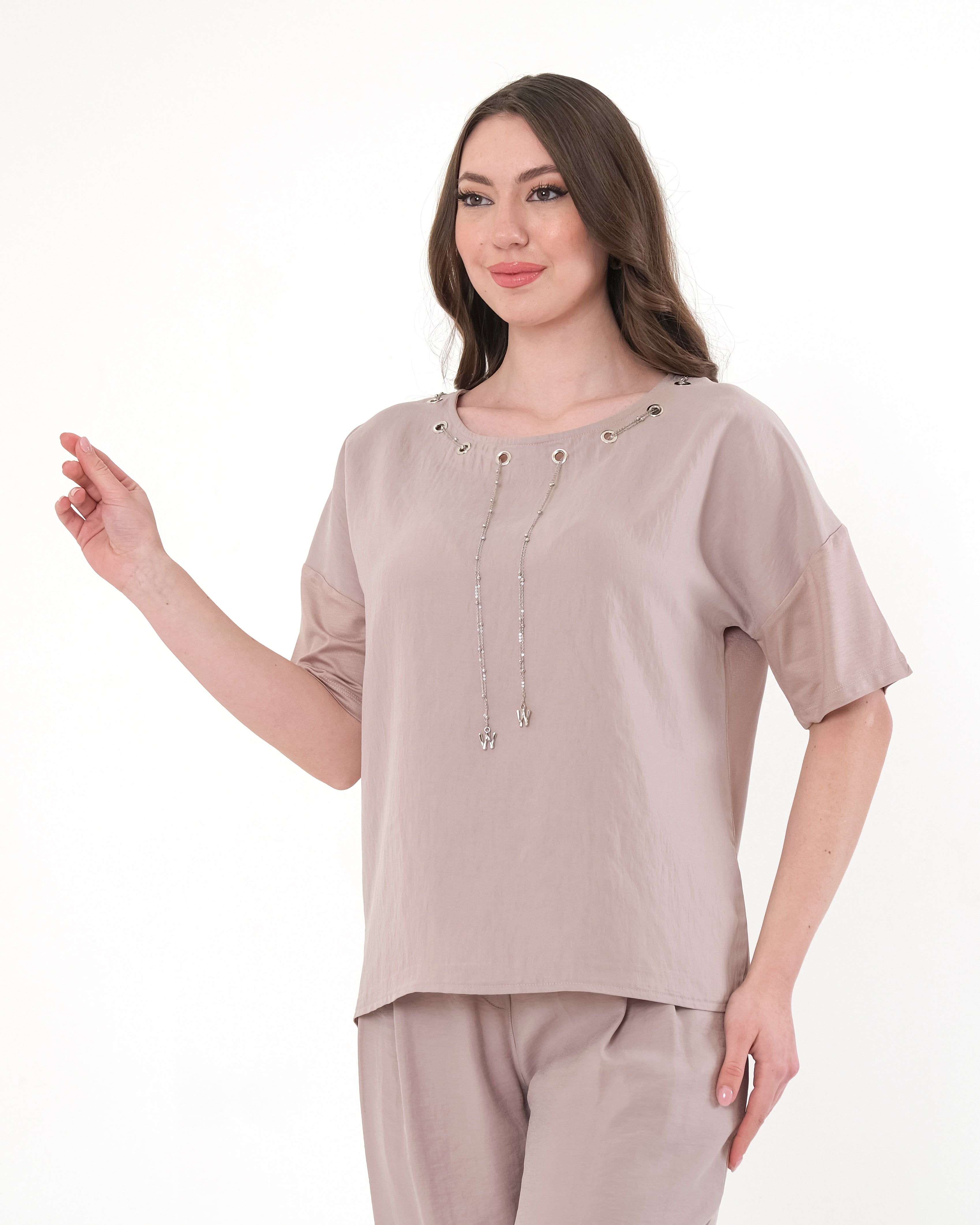 Vedi Oversize Minimalist Kısa Kol Kadın Bluz - Günlük Kombinler İçin Translation missing: tr.content.product_image_main