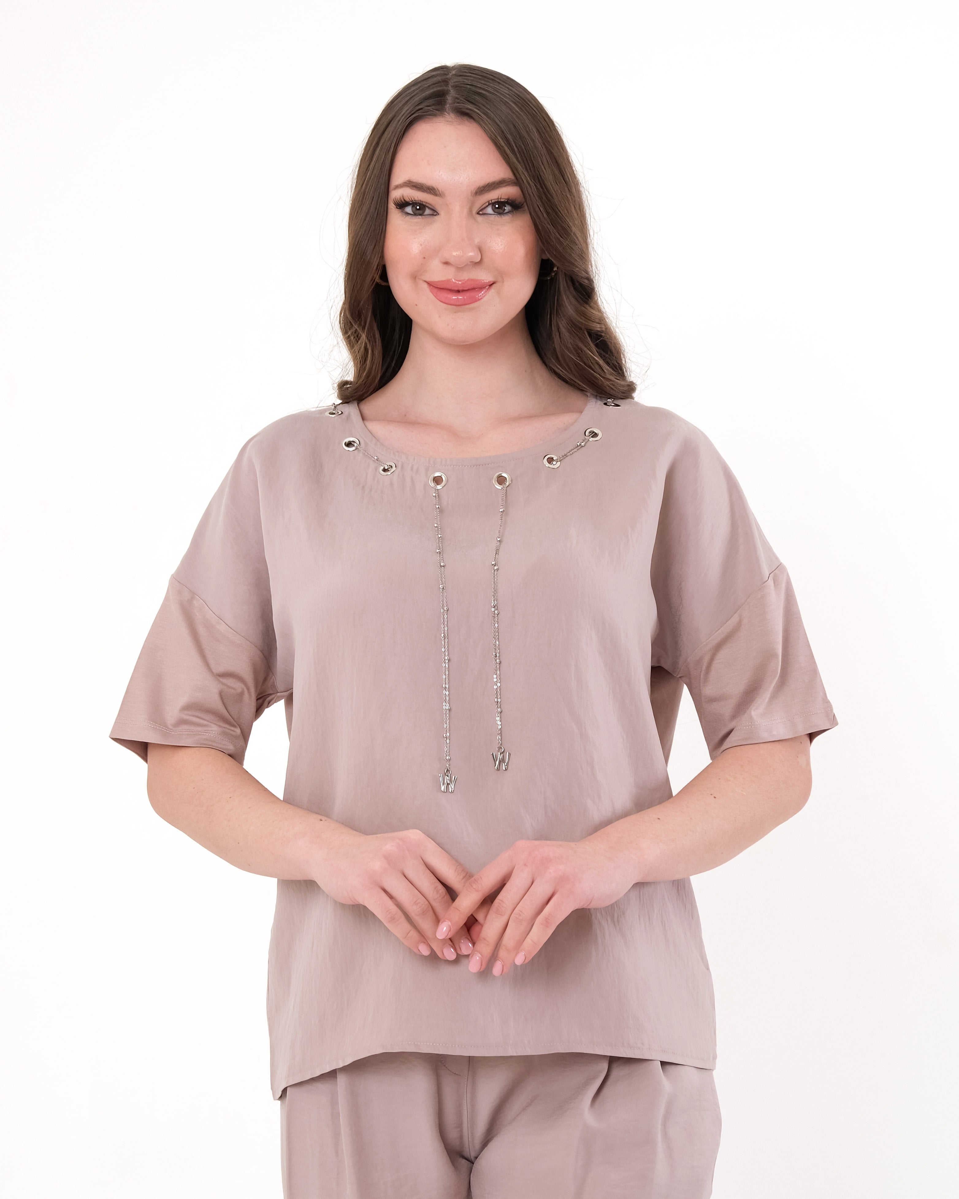 Vedi Oversize Minimalist Kısa Kol Kadın Bluz - Günlük Kombinler İçin Translation missing: tr.content.product_image_secondary