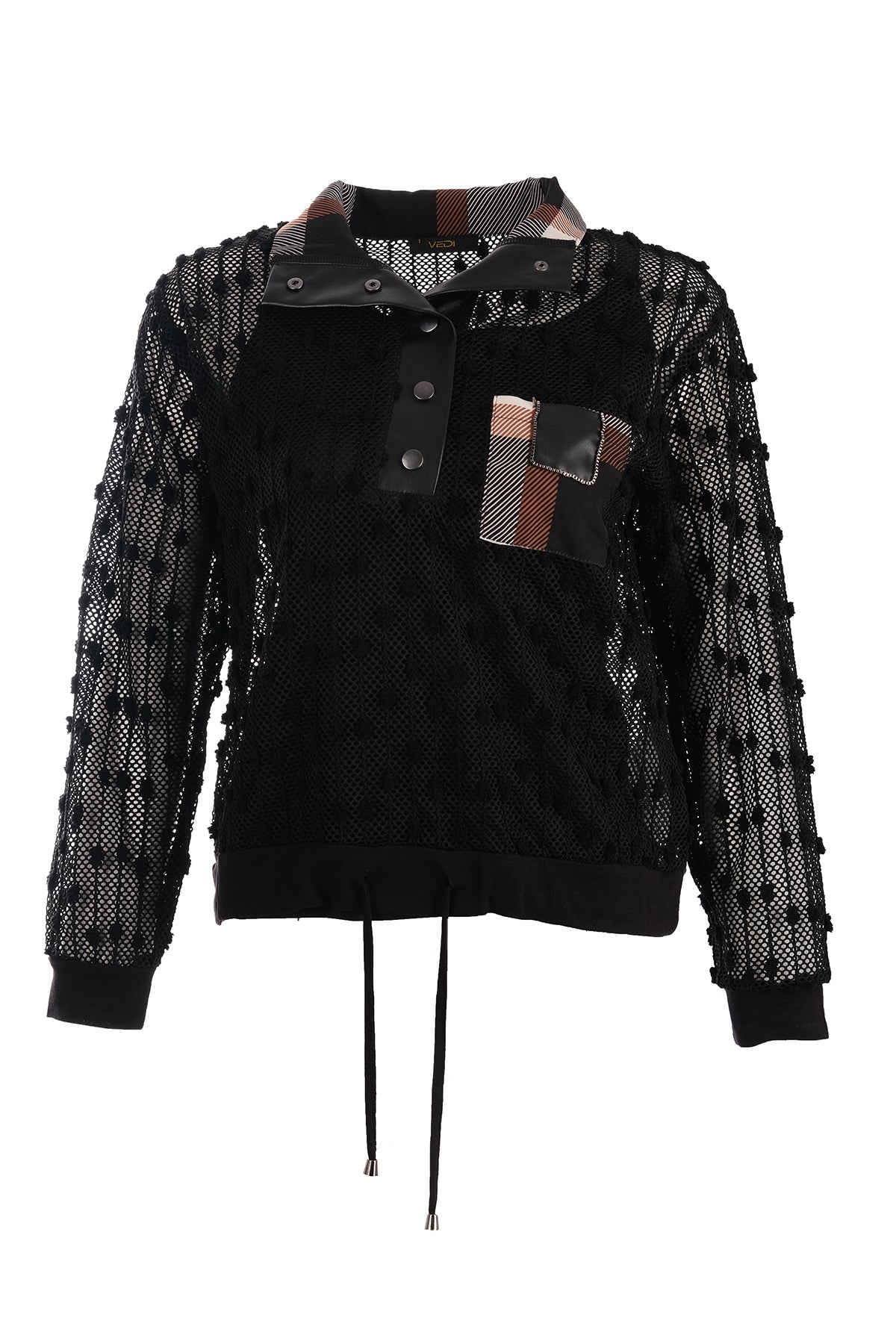 Vedi Oversize Uzun Kol Minimalist File Detaylı Kadın Bluz