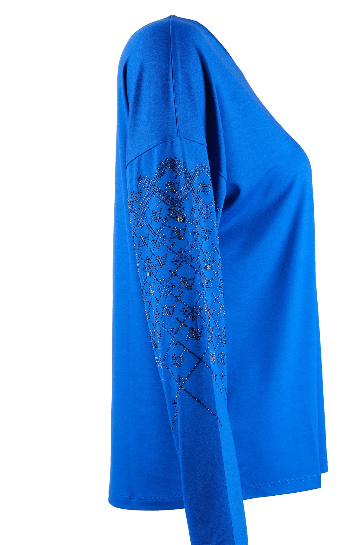 Vedi Oversize Minimalist Kadın Bluz - Uzun Kol - Taş Detaylı