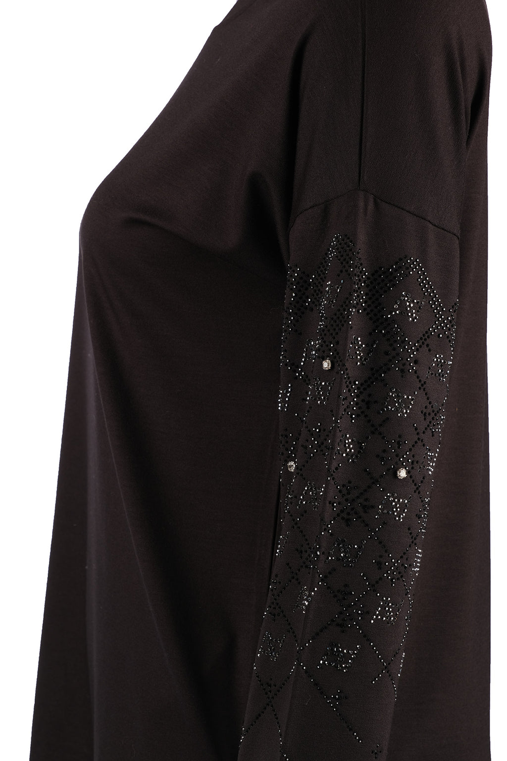 Vedi Oversize Minimalist Kadın Bluz - Uzun Kol - Taş Detaylı