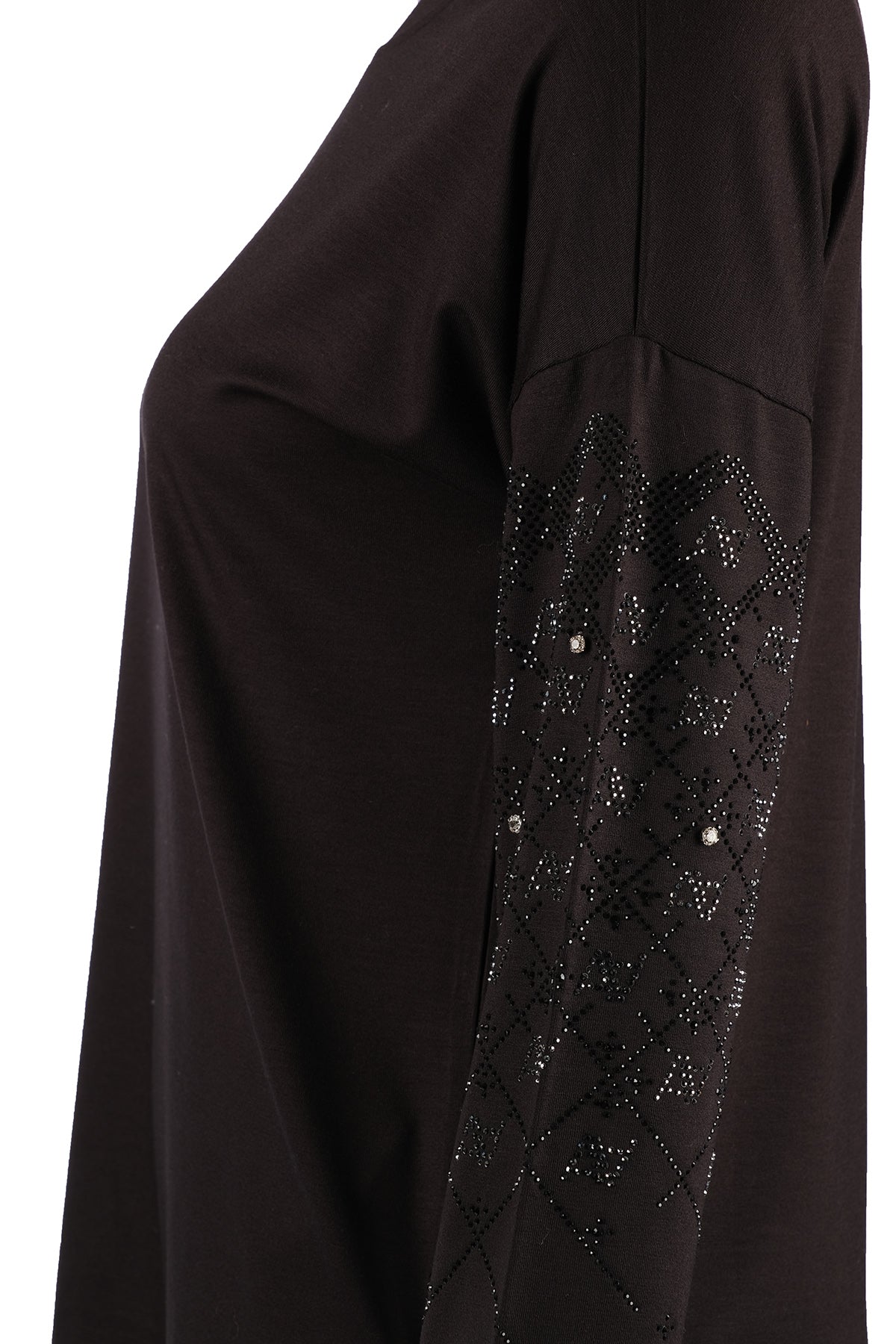 Vedi Oversize Minimalist Kadın Bluz - Uzun Kol - Taş Detaylı