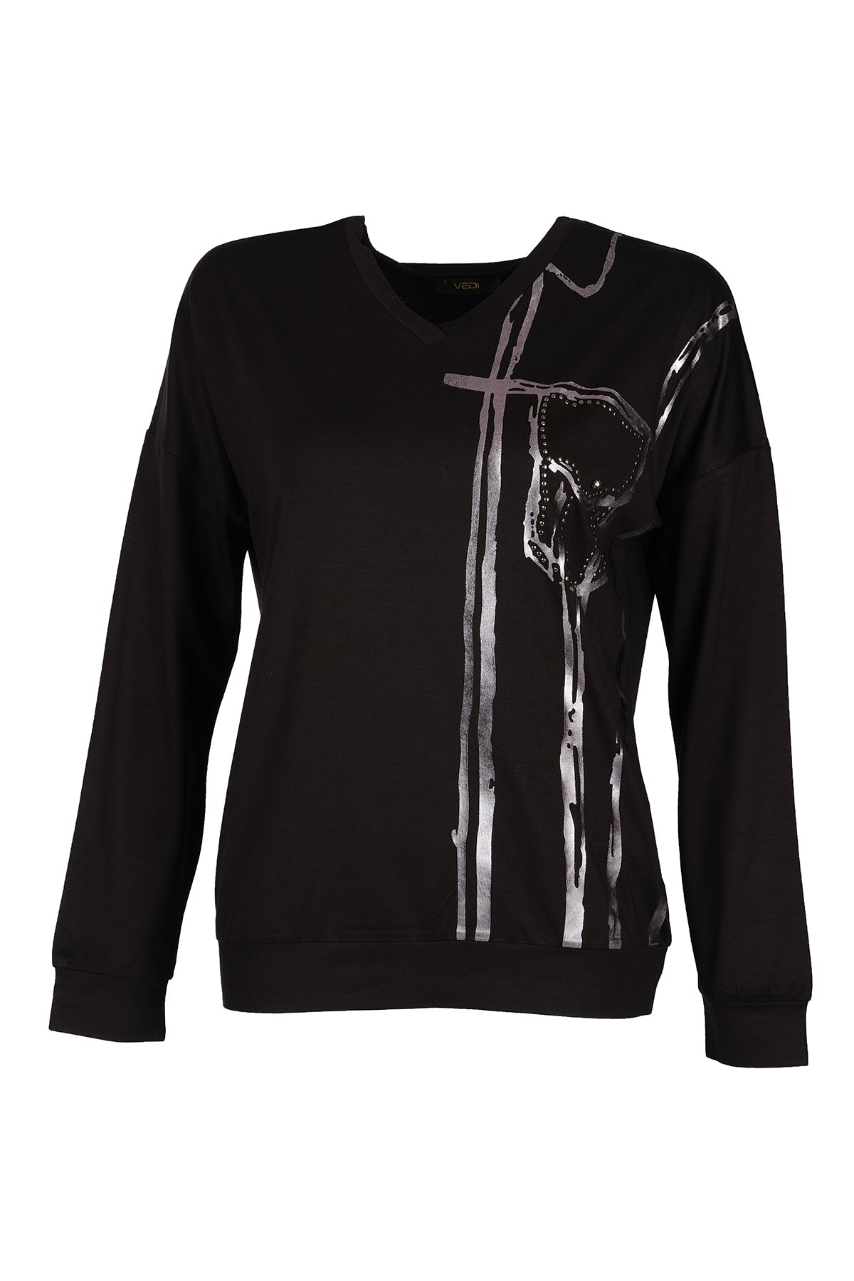 Vedi Minimalist Oversize V Yaka Uzun Kol Kadın Bluz VD4104 Translation missing: tr.content.product_image_main