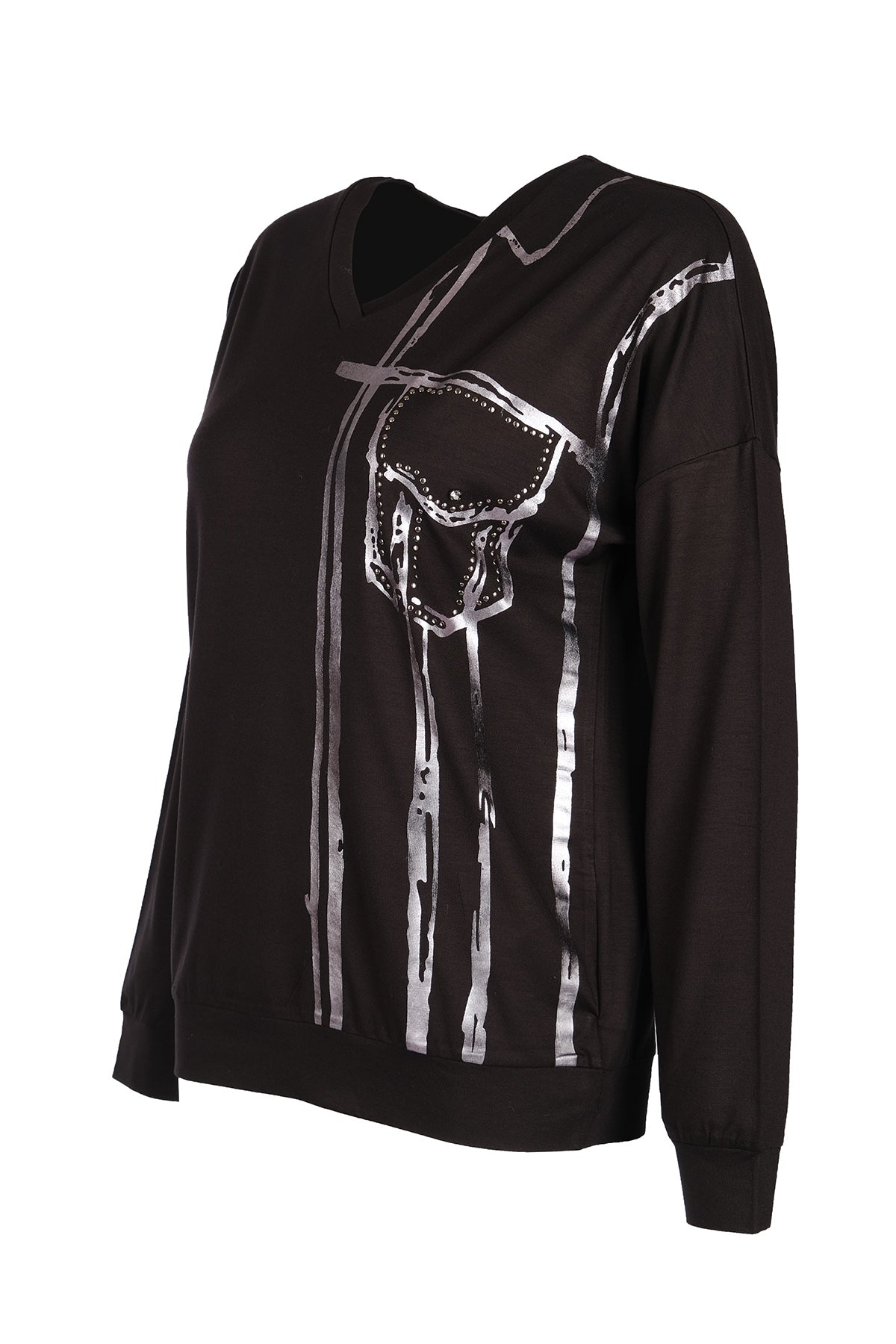 Vedi Minimalist Oversize V Yaka Uzun Kol Kadın Bluz VD4104