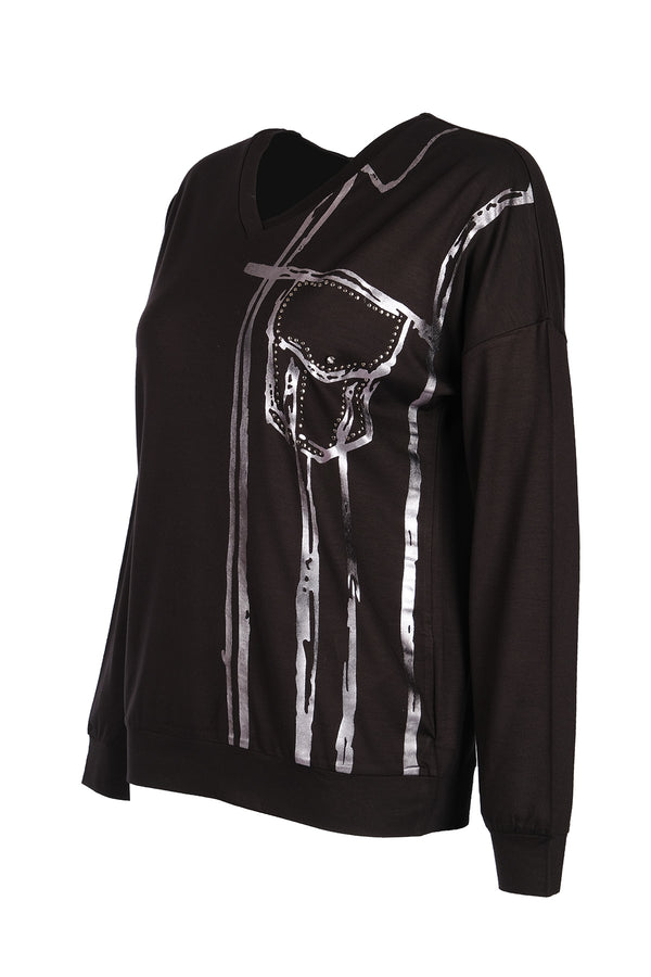 Vedi Minimalist Oversize V Yaka Uzun Kol Kadın Bluz VD4104