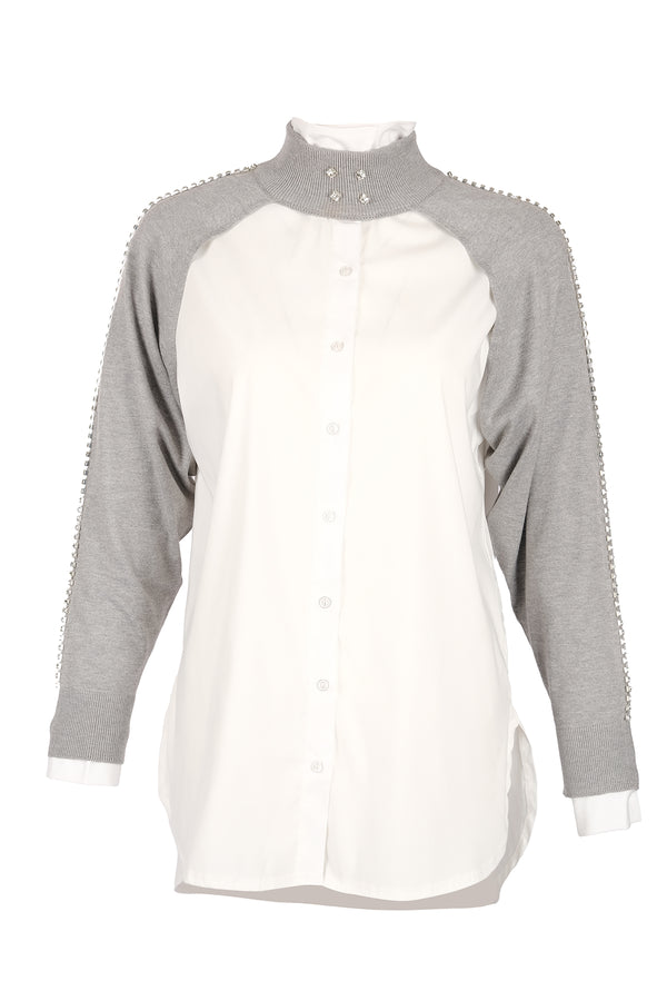 Vedi Oversize Boğazlı Uzun Kol Minimalist Kadın Bolero - VD4030