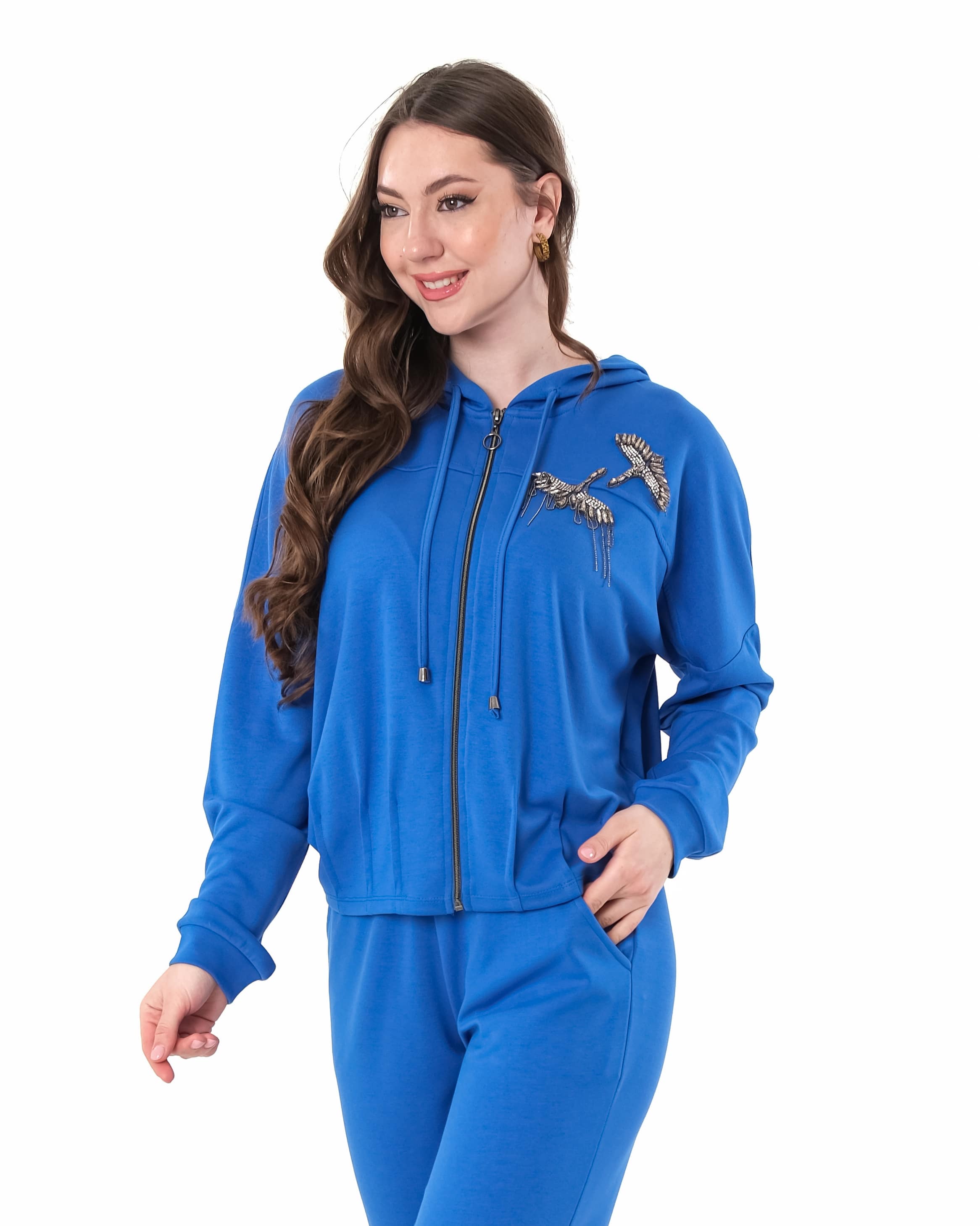 Vedi Oversize Kapüşonlu Crop Kadın Ceket - Günlük & Spor