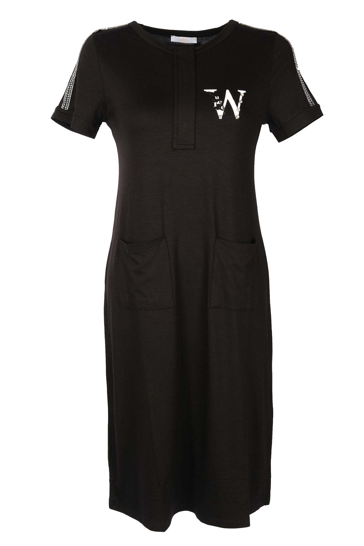 Vedi Minimalist Kısa Kol Midi Elbise - Günlük Şıklık & Rahat Kesim