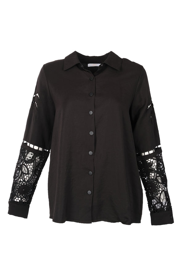 Vedi Oversize Dantelli Uzun Kol Gömlek - Minimalist Tarz