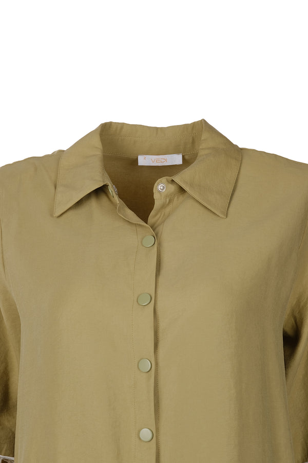 Vedi Oversize Dantelli Uzun Kol Gömlek - Minimalist Tarz