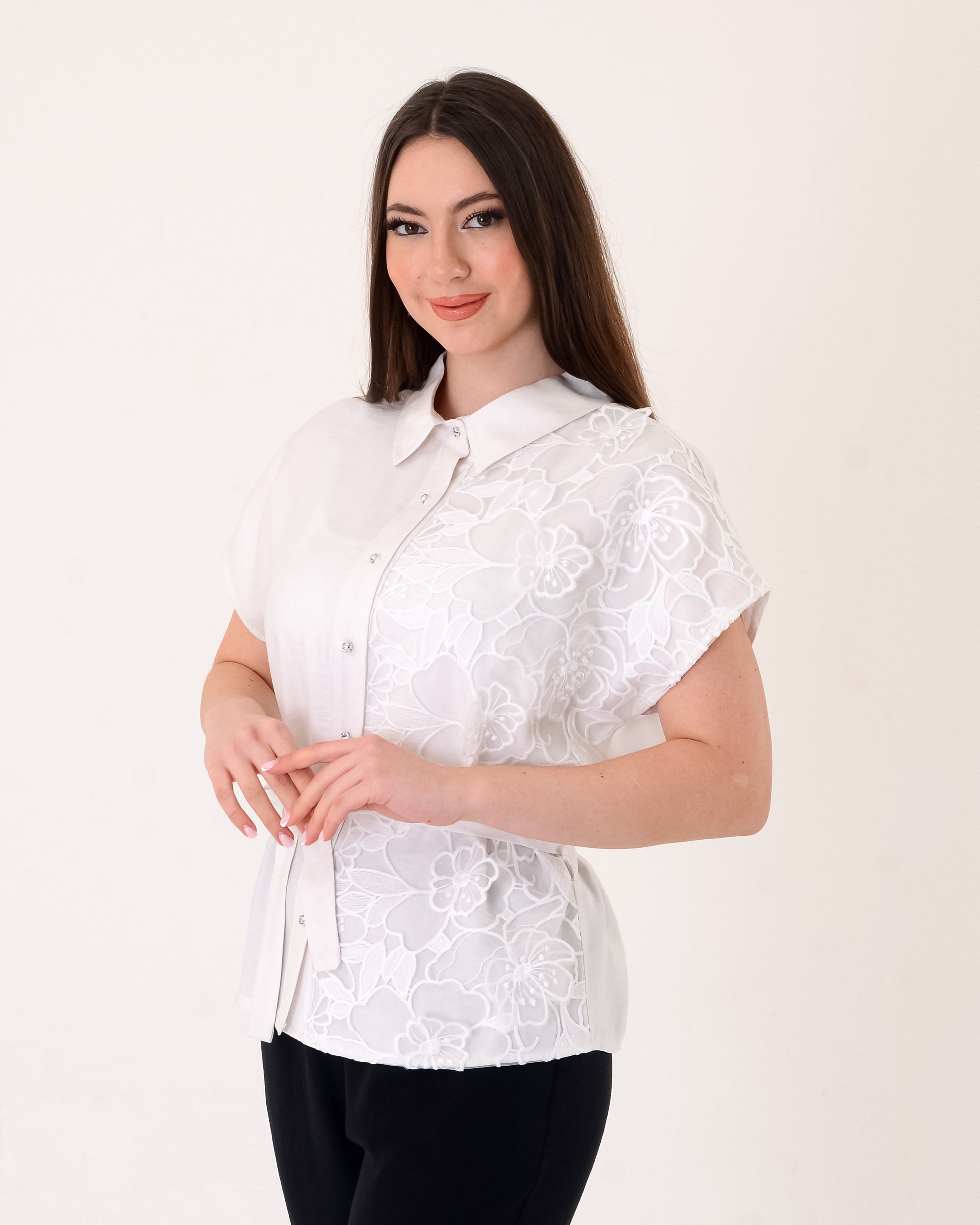 Vedi Oversize Çiçekli Gömlek - Minimalist Tarz - Kısa Kol