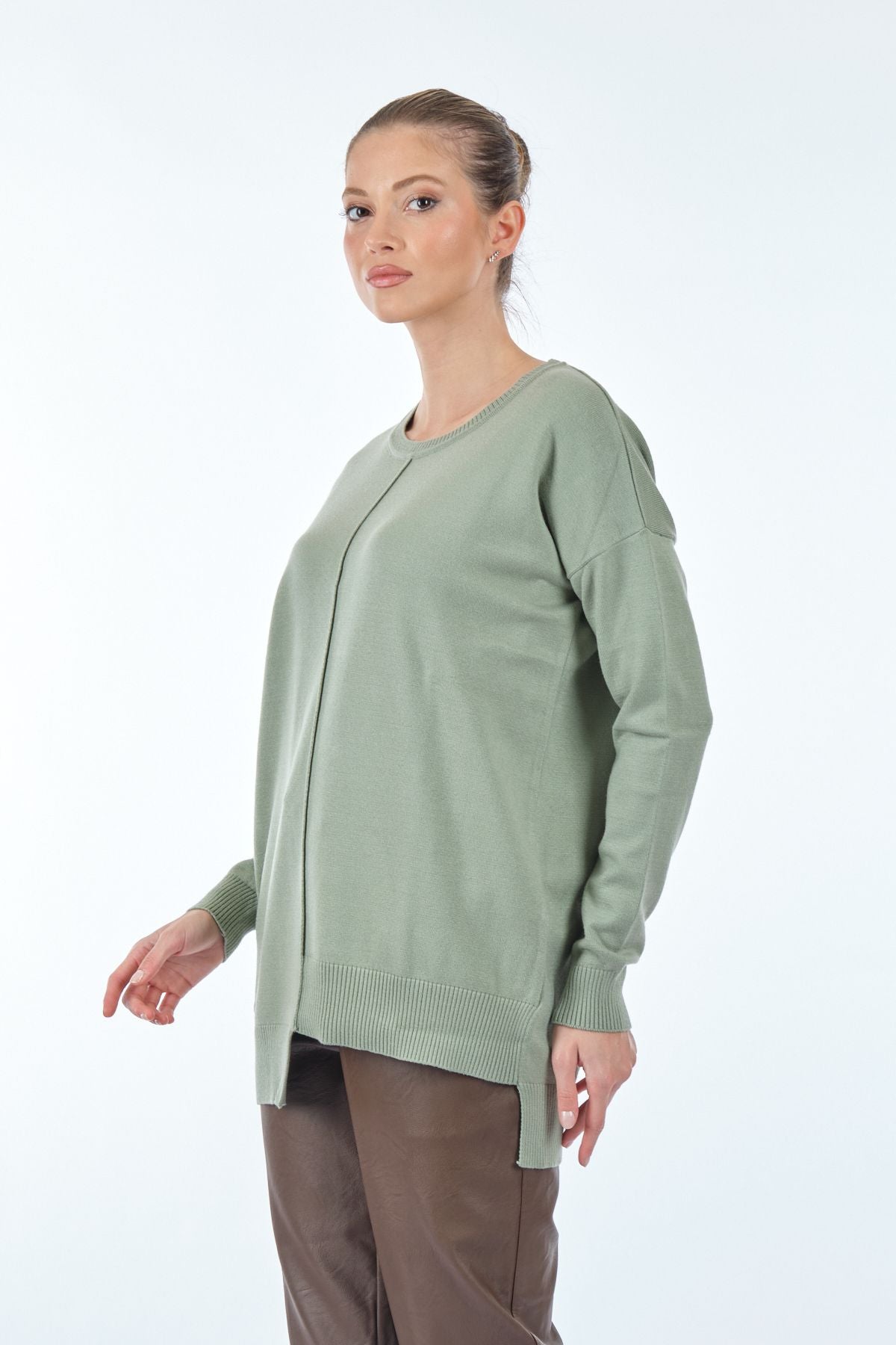 Vedi Oversize Minimalist Asimetrik Kadın Kazak - Uzun Kol