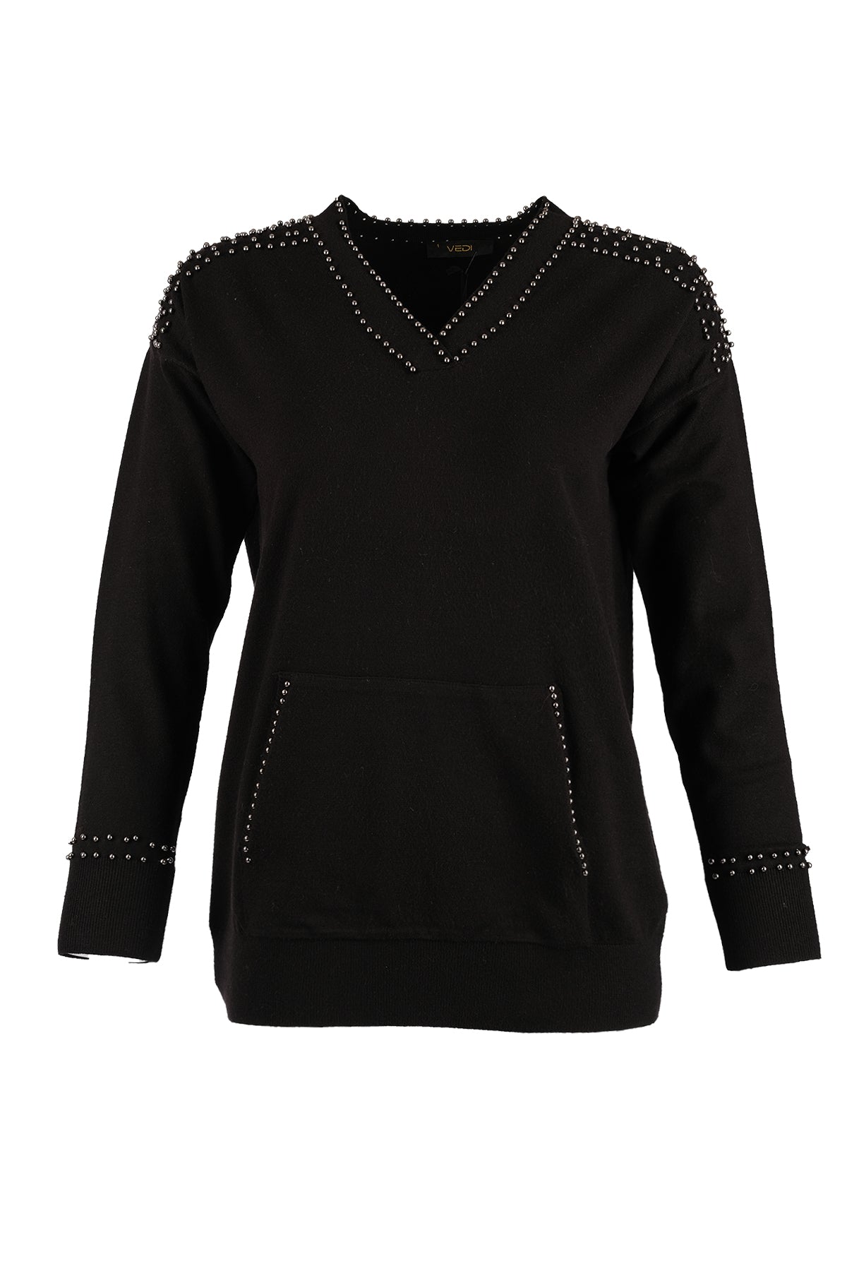 Vedi V Yaka Oversize Minimalist Kadın Kazak - Uzun Kol