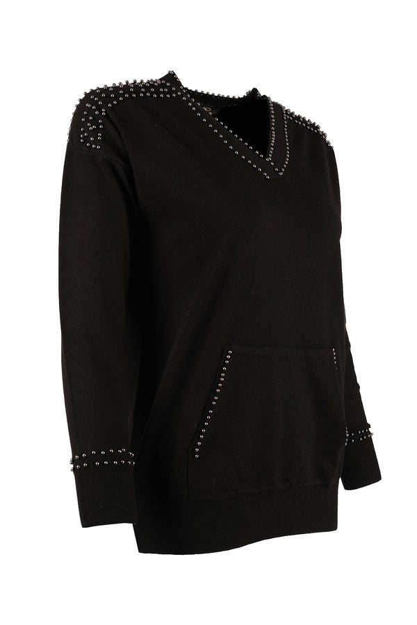 Vedi V Yaka Oversize Minimalist Kadın Kazak - Uzun Kol