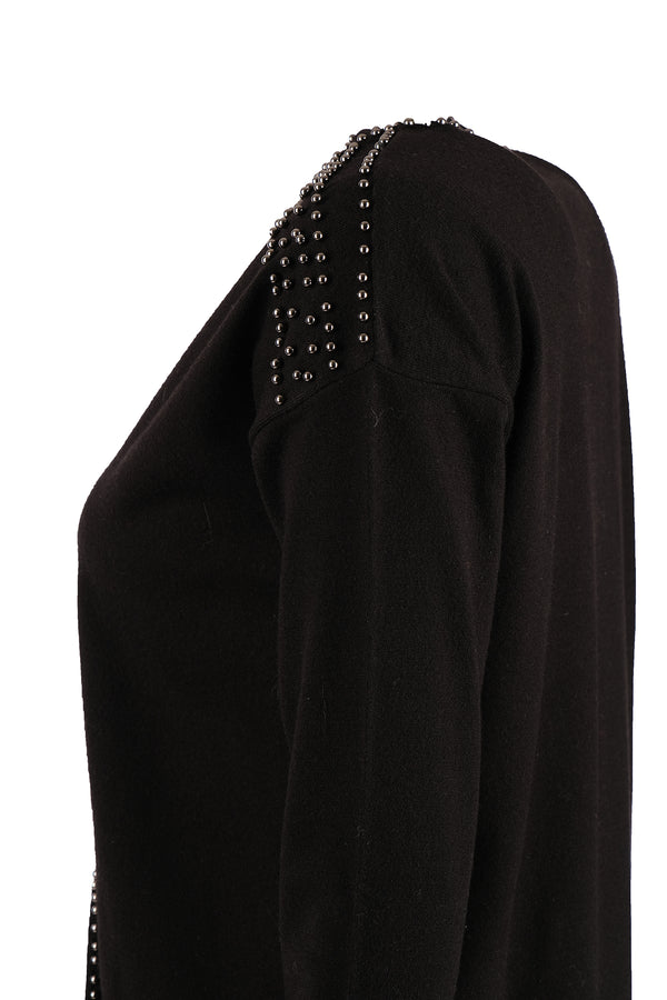 Vedi V Yaka Oversize Minimalist Kadın Kazak - Uzun Kol