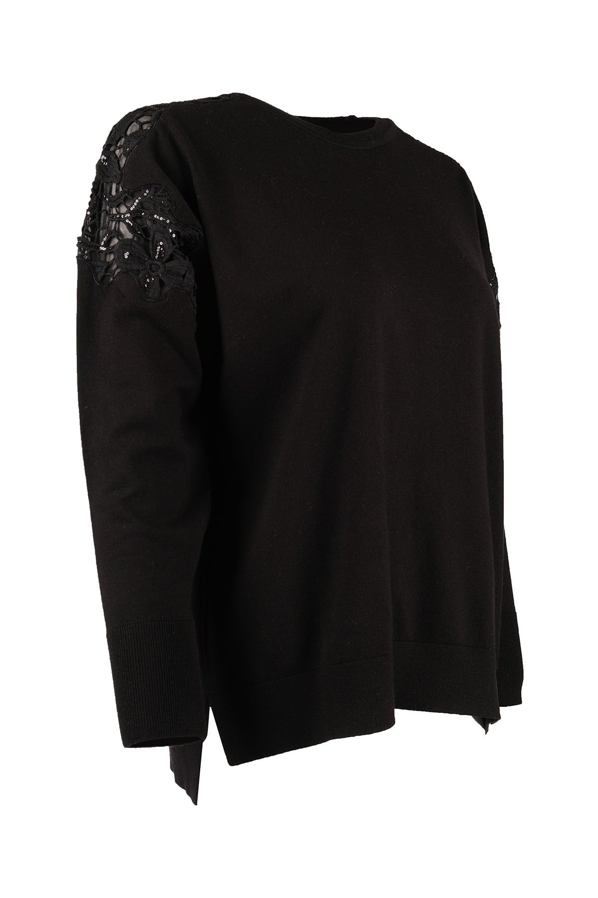 Vedi Oversize Yuvarlak Yaka Kadın Kazak - Dantel Detaylı - Günlük