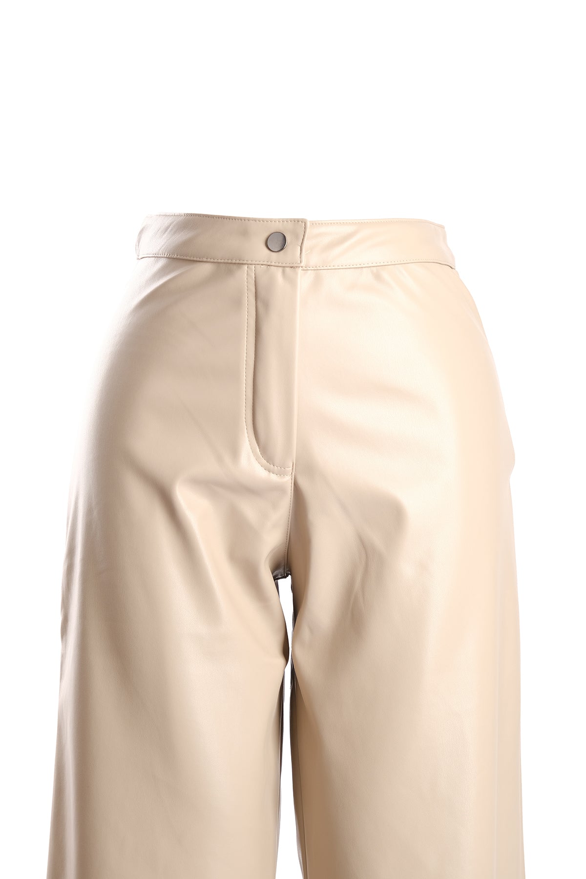Vedi Minimalist Deri Yüksek Bel Geniş Paça Kadın Pantolon - Günlük & Şık