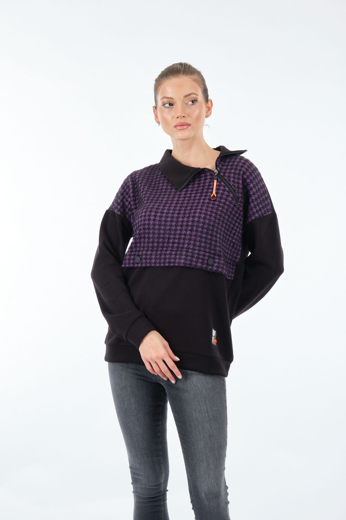 Vedi Oversize Yaka Detaylı Kadın Sweatshirt - Minimalist Trend Translation missing: tr.content.product_image_main