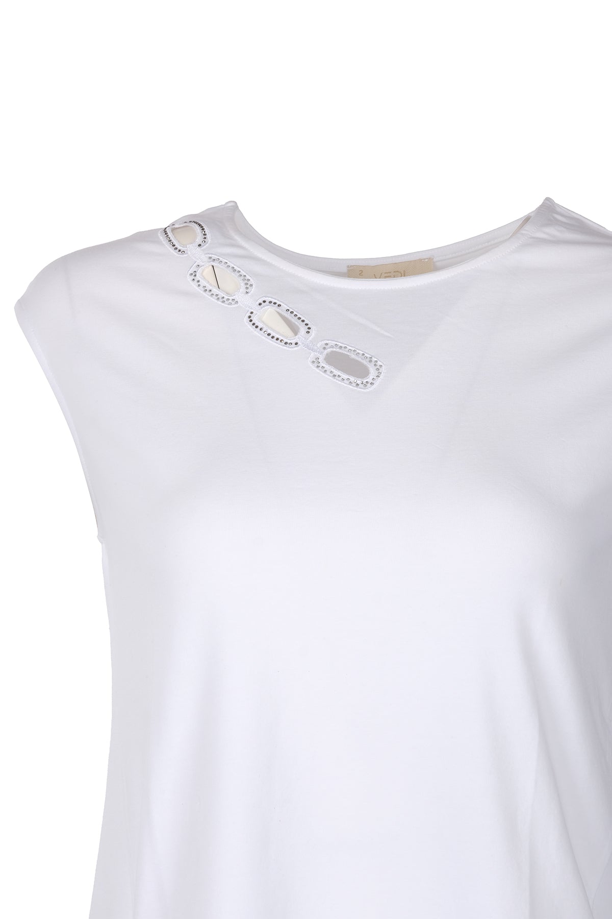 Vedi Minimalist Oversize Kadın Tişört - Taş Detaylı Kısa Kol Translation missing: tr.content.product_image_secondary