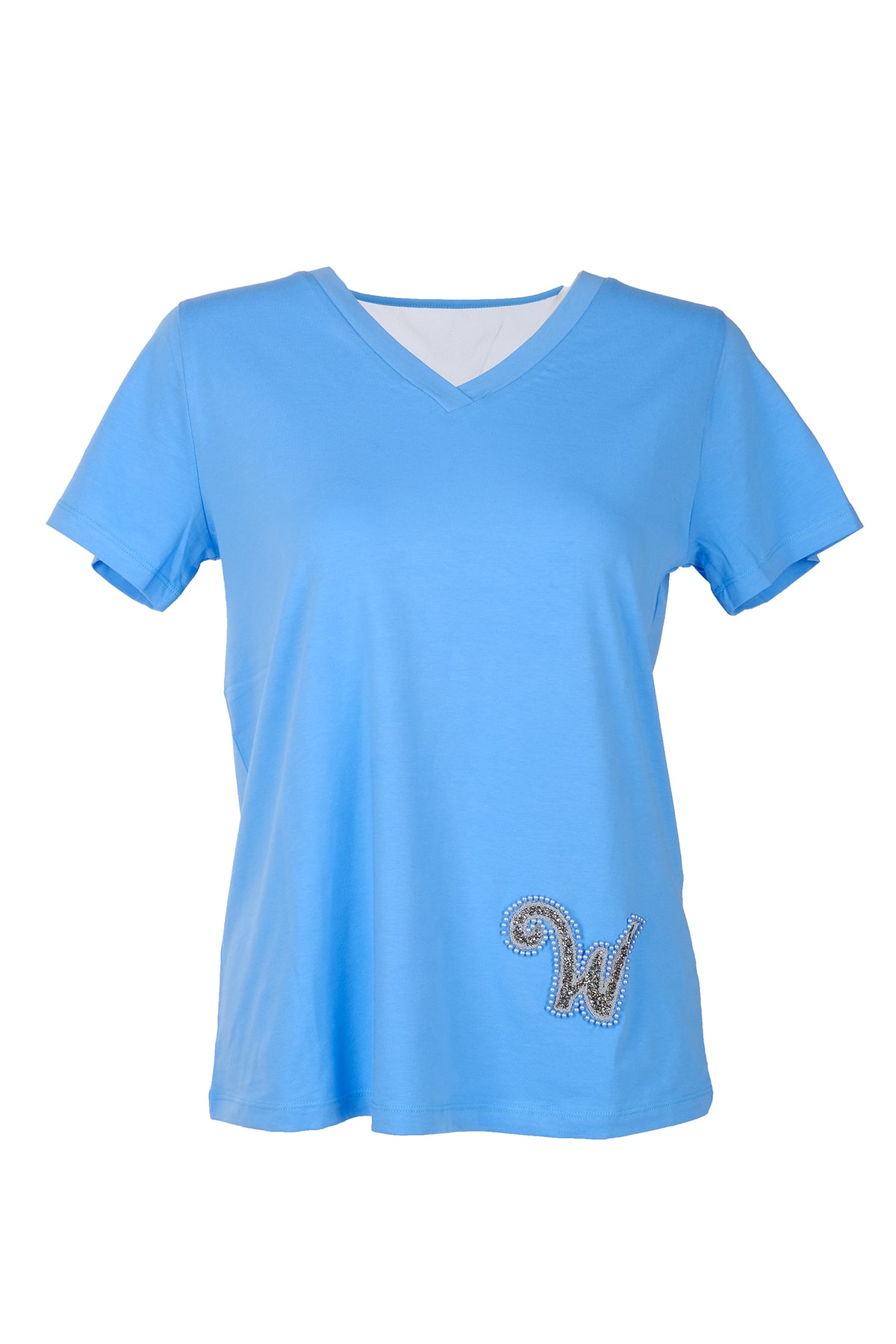 Vedi Oversize V Yaka İnci Detaylı Kadın T-Shirt - Kısa Kol Translation missing: tr.content.product_image_main