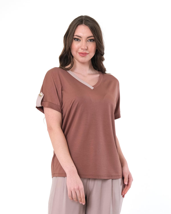 Vedi Oversize V Yaka Kadın T-Shirt - Minimalist Günlük