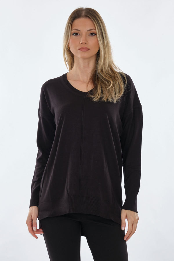 Vedi Oversize V Yaka Uzun Kol Midi Tunik - Günlük Şıklık