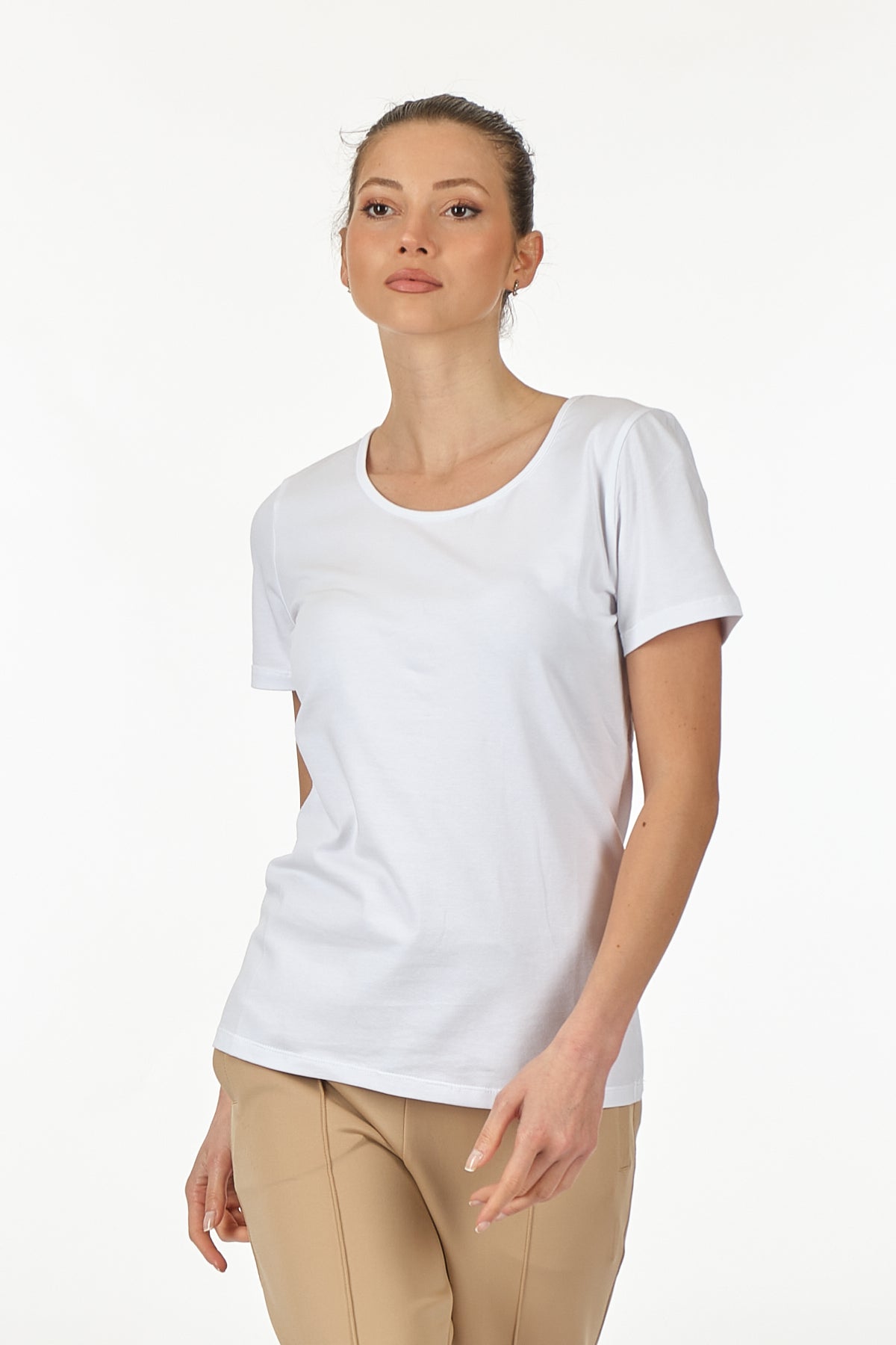 Vedi Minimalist Kadın T-Shirt - Kısa Kol Yuvarlak Yaka - Günlük