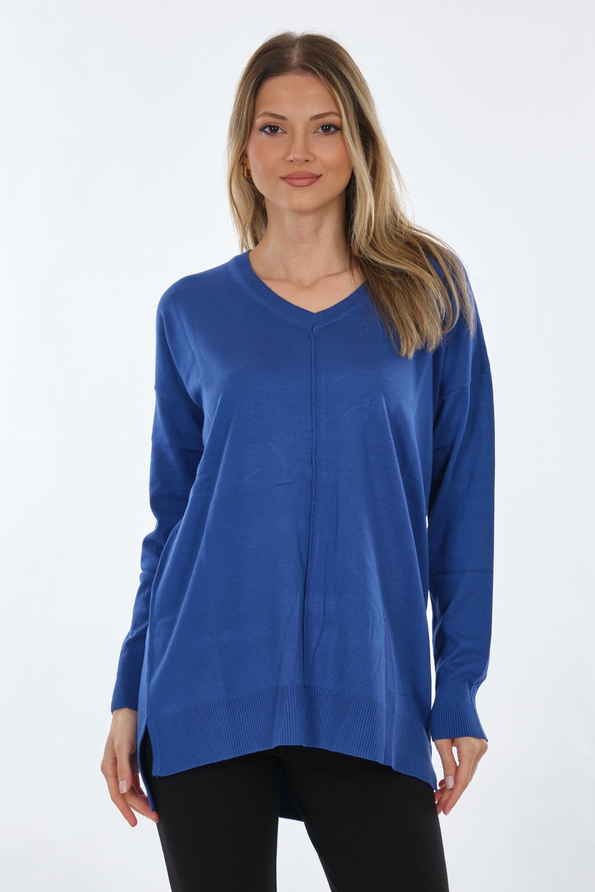 Vedi Oversize V Yaka Uzun Kol Midi Tunik - Günlük Şıklık İkincil görsel