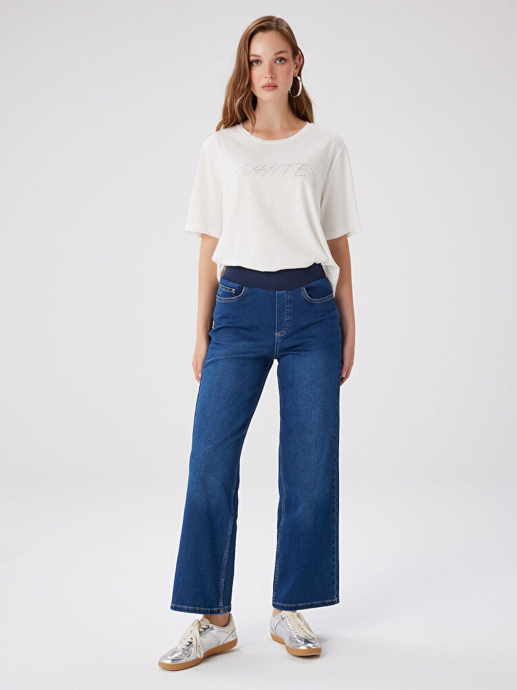 Wide Leg Fit Beli Lastikli Rahat Jean Pantolon UW27JPN010