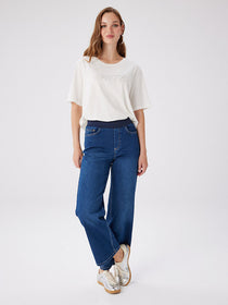 Wide Leg Fit Beli Lastikli Rahat Jean Pantolon UW27JPN010