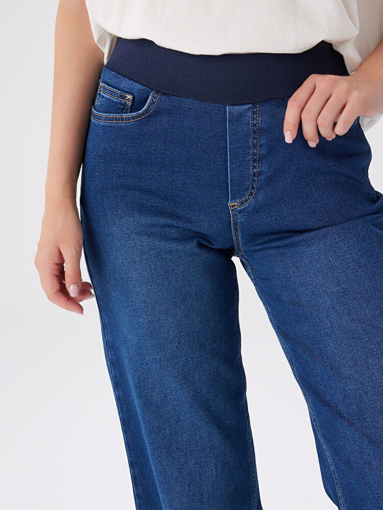 Wide Leg Fit Beli Lastikli Rahat Jean Pantolon UW27JPN010