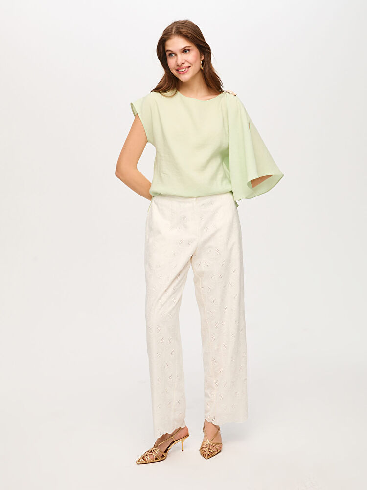 Wide Leg Fit Brode Nakış Detaylı Pantolon Faik Sönmez