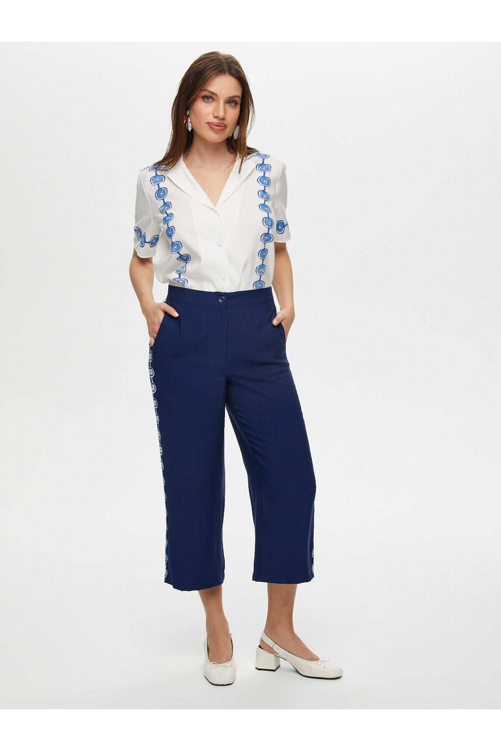 Yanları Nazar Boncuğu Baskılı Viskonlu Kapri Faik Sönmez