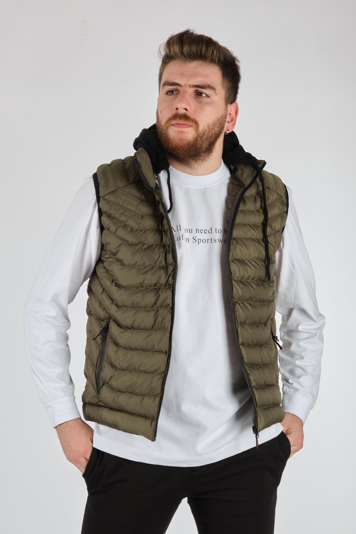 Rugu Erkek Kapüşonlu Oversize Şişme Yelek - Minimalist Tasarım