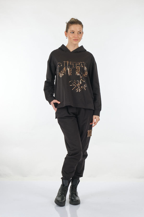 Ysatis Oversize Kapüşonlu Sweatshirt Takım - Leopar Desenli - Günlük