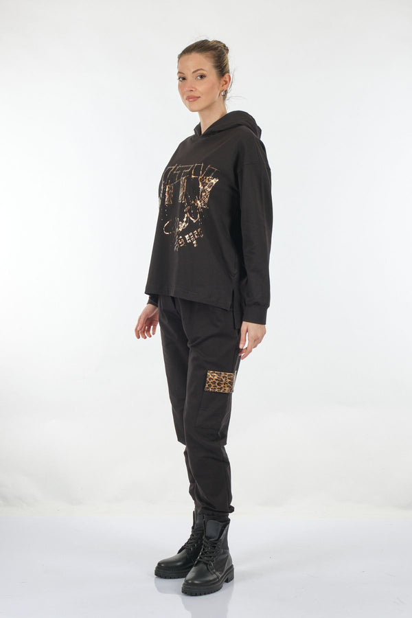 Ysatis Oversize Kapüşonlu Sweatshirt Takım - Leopar Desenli - Günlük