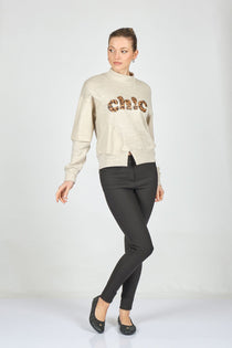Ysatis Minimalist Leopar Desenli Oversize Uzun Kol Crop Kadın Bluz