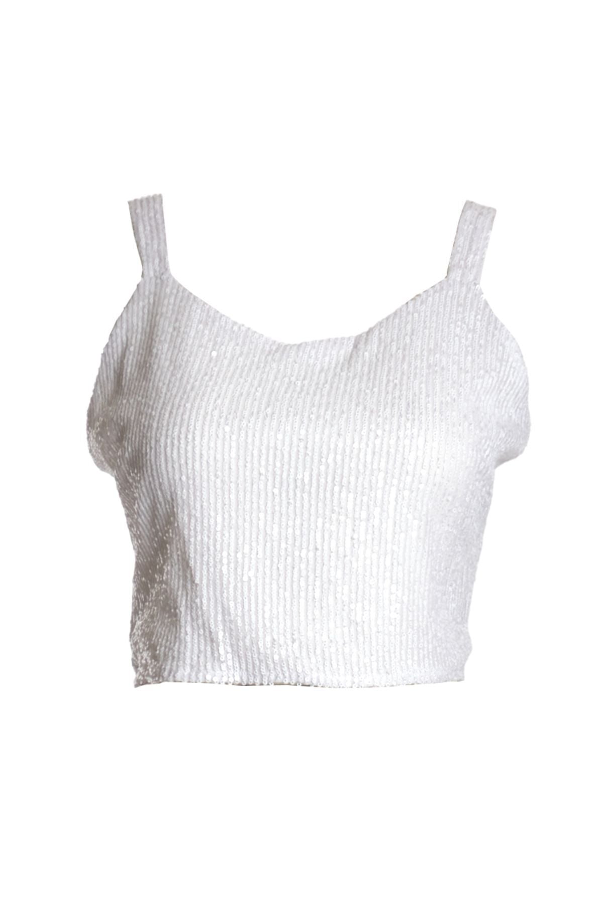 Ysatis Sırtı Açık Pullu Crop Bluz - Minimalist Tasarım - Parti Translation missing: tr.content.product_image_main